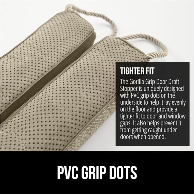 GORILLA GRIP Door Draft Stopper for Bottom of Doors, Weather Stripping Seal Blocks Hot Air, Noise, Bugs, Keeps Cold AC in, Sound Proofing Easy Install Gap Filler, Home Essentials, 32 Inch, Beige