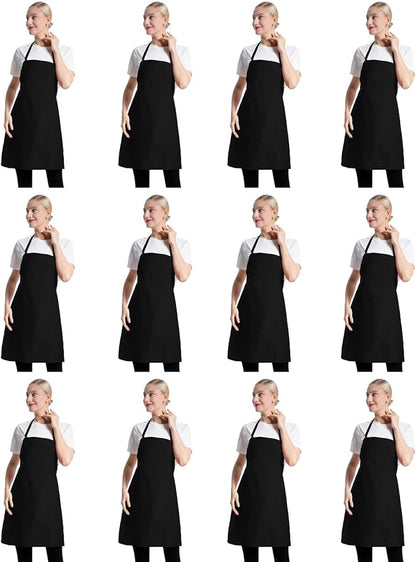 12 Pcs Bib Bulk Black Aprons for Women Men Adult Girls Unisex by TSDSTORY