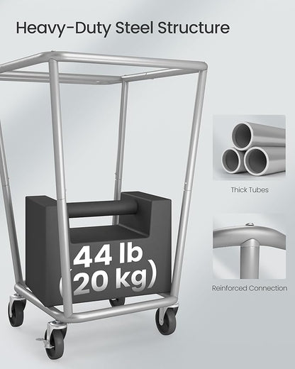 SONGMICS Laundry Basket with Wheels, 34.3 Gallons (130 L) Rolling Laundry Hamper with Removable Bag, Heavy-Duty Steel Frame, Ink Black URLS008B01