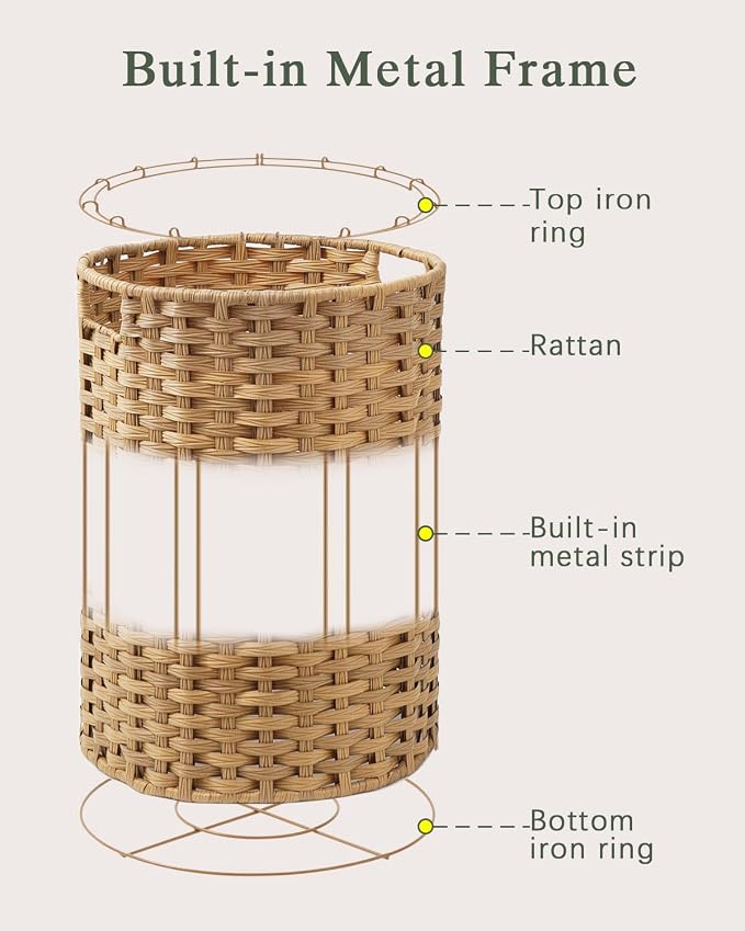 Laundry Hamper Laundry Basket Round 19.0 Gal Handwoven Rattan Hamper, Large - Image 9