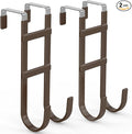 FYY Over The Door Hooks - 2 Pack Heavy Duty Dual-Hook Organizer Hanger with Non-Slip Rubber for Towels, Clothes, Hats & Bags Use in Bathroom, Bedroom, Kitchen - Fits Interior Doors Up to 1.6" Brown