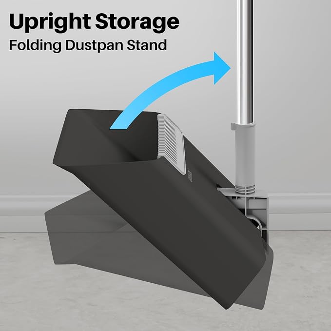 JOYMOOP Black Broom and Dustpan Set, Upright Angle Design - Image 9