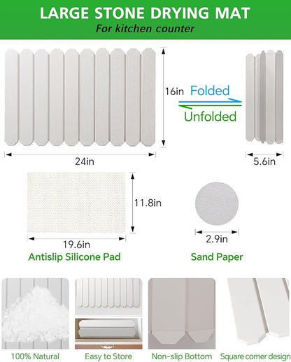 White Stone Drying Mat for Kitchen Counter, Diatomaceous Dish Drying Mat 16x24 - Image 2