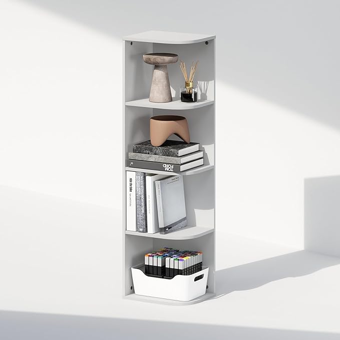 Furinno Reed Corner Shelf, 4-Tier Corner Bookshelf, Book Shelf, Corner Shelves - Image 4