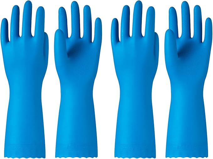 PACIFIC PPE 2 Pairs Reusable Dishwashing Cleaning Gloves with Latex Free, Cotton Lining, Kitchen Gloves, Blue, Large