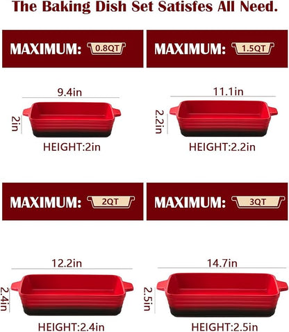 Casserole Dishes For Oven, Heat-Resistant Ceramic Bakeware Set Of 4 Rectangular - Image 2