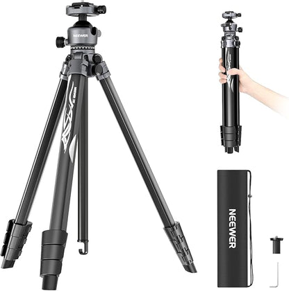 NEEWER LITETRIP LT07 61" Aluminum Travel Tripod Stand for Camera with Pan Tilt Low Profile Ball Head, Arca QR Plate Compatible with Peak Design Tripod Plate V3, Dual Center Axis, Max Load 22lb