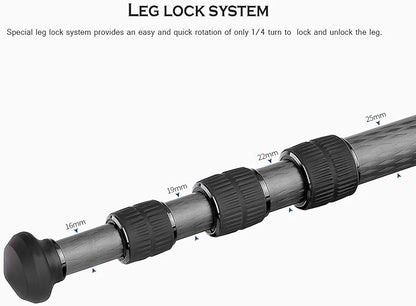 Leofoto 47" Lightweight Carbon Fiber Travel Tripod, Professional Compact Tripod for Camera DSLR Video, Max Load 18Lbs/8KG (LS-254CX)