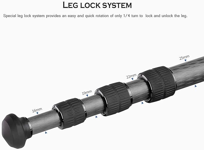 Leofoto Professional Camera Tripod, 46" Compact Carbon Fiber Tripod for DSLR Video Camcorder, 4 Leg Sections, 360° Ball Head, Max Load 8KG/18Lb (LS-254CX+LH-30)