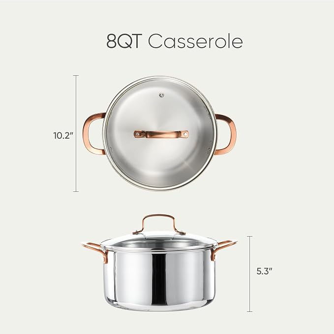 CAROTE 8 Qt Tri-Ply Stainless Steel Stockpot, Non-Toxic Stock Pot - Image 2