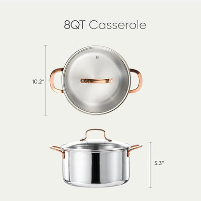 CAROTE 8 Qt Tri-Ply Stainless Steel Stockpot, Non-Toxic Stock Pot - Image 2