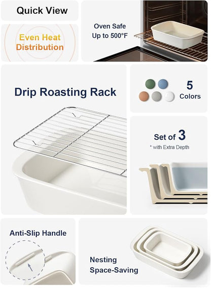 LE TAUCI Deep Casserole Dishes for Oven, 13.7”x9.6” Ceramic Baking Dish Set - Image 2