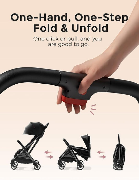 Momcozy ClickGo Lightweight Stroller, Compact Travel Stroller for Airplane with One-Click Fold, Baby Stroller and Toddler Stroller with Large Canopy for Kids from 0 Months, Extendable UPF50+ Canopy