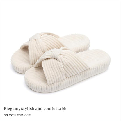 Chantomoo Slippers for Women Memory Foam House Bedroom Corduroy Bow Crossbands - Image 5