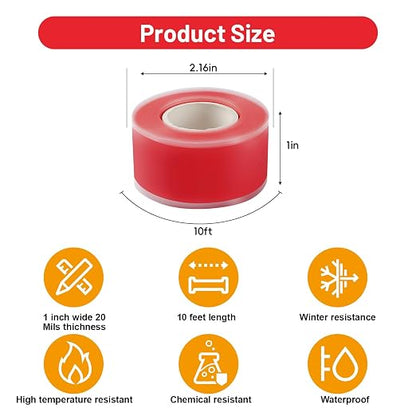 Self Fusing Silicone Tape 4 Rolls 1 in x 10' Red Waterproof Rescue Tape Rubber - Image 2
