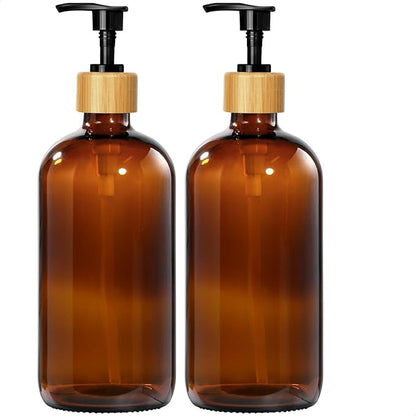 GMISUN Amber Glass Soap Dispenser, 2 Pack Bathroom Hand Soap Dispensers by GMISUN