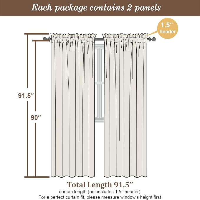 Chyhomenyc Sheer Ivory Curtains 90 inches Long 2 Panels, Light Filtering Soft - Image 5