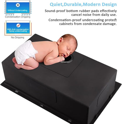 33 Inch Black Drop In Kitchen Sink Workstation-Bokaiya 33x22 Black Stainless Steel Kitchen Sinks Top Mount Ledge Workstation 16 Gauge 10" Deep Single Bowl Kitchen Sink with Cutting Board