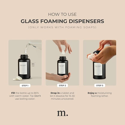 MaisoNovo Glass Foaming Soap Dispenser 14 Oz | Black Glass Black Pumps x 2 - Image 7