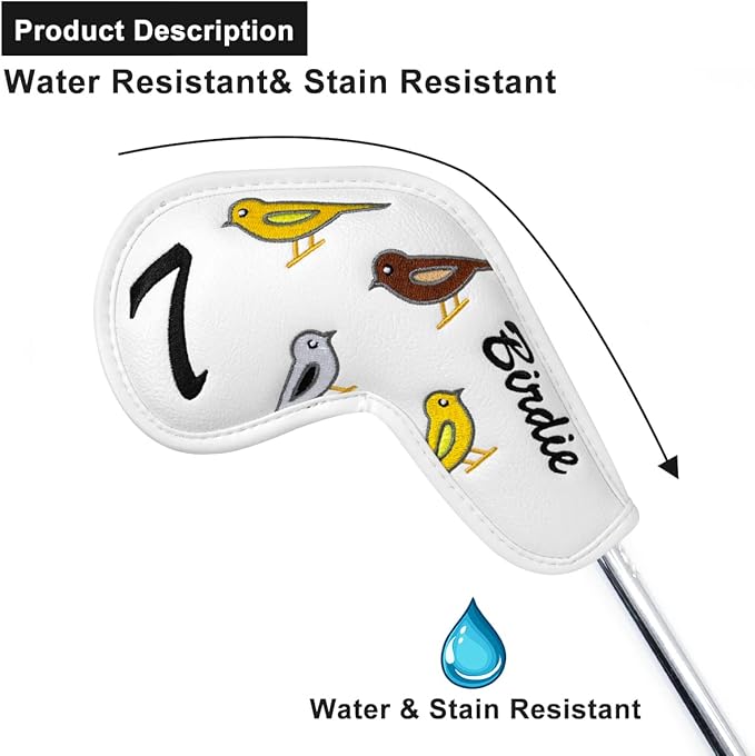 Premium Leather Golf Club Iron Covers - 10pcs/Set Wedge & Iron Headcovers with Velcro Closure