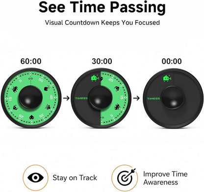 60-Minute Visual Timer, Twist to Set, Loud Battery-Powered Alarm, Minimalist - Image 3