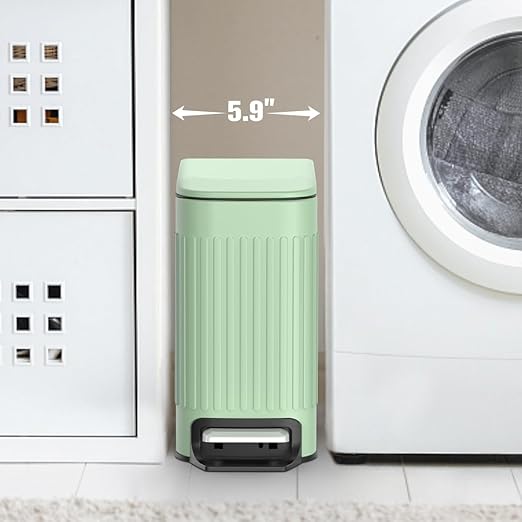 TrashAid Slim Bathroom Trash Can with Lid Soft Close, 6 Liter/1.6 Gallon Stainless Steel Small Garbage Can with Removable Inner Bucket, Step Pedal, Slim Wastebasket for Toilet, Office, Bedroom, Green