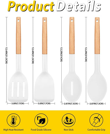 Pack of 4 Silicone Cooking Utensils Set, Non Stick Solid Spatulas and Heat - Image 3