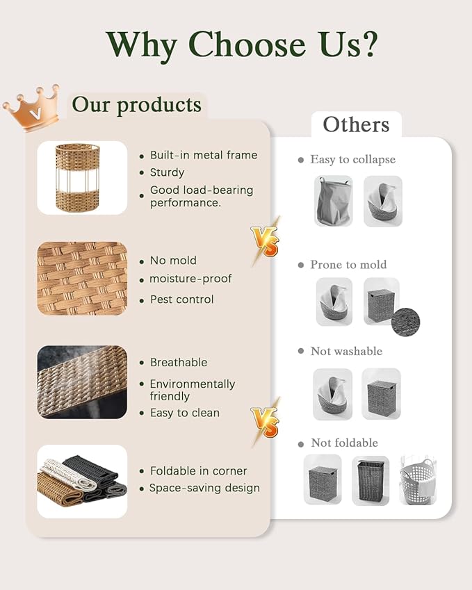 34.3 Gal (130 L) Large Laundry Hamper Laundry Basket Round Handwoven Wicker Laundry Baskets Rattan Laundry Basket with Removable Bag Handles 2 Mesh Bags for Living Room Bedroom Brown