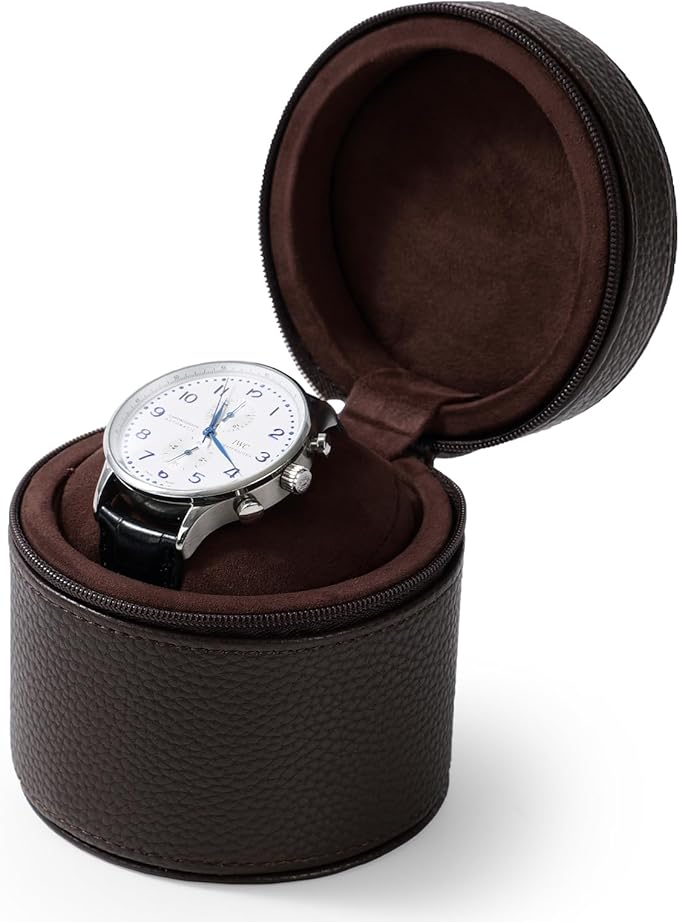 Oirlv Luxury Leather Watch Travel Case Single Watch Case with Removable Pillow(Brown)