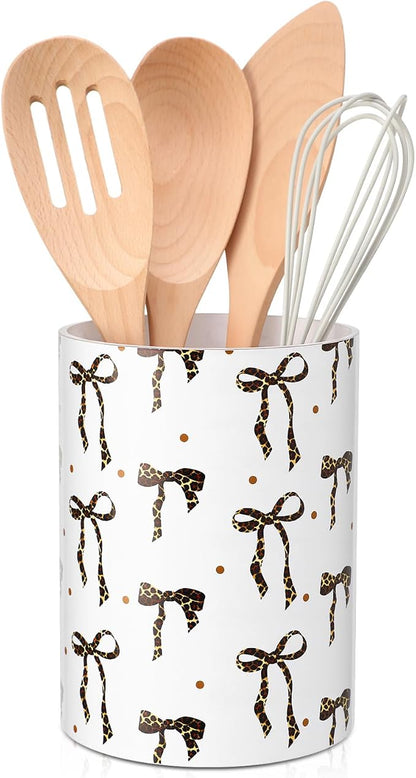 WILLBOND Leopard Print Bow Kitchen Decor Acrylic Kitchen Utensil Holder Crock by Willbond+Technology+Limited