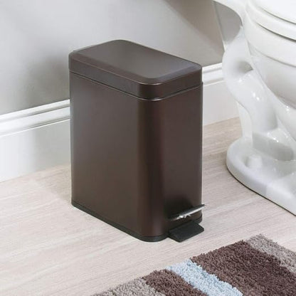 mDesign Small Modern 1.3 Gallon Rectangle Metal Lidded Step Trash Can, Compact - Image 2