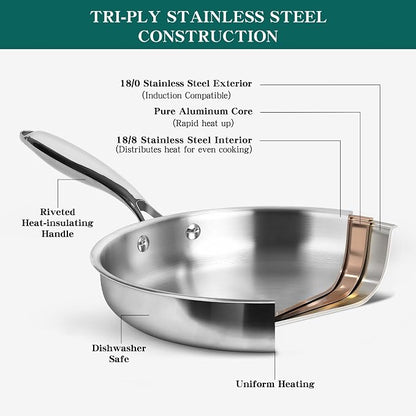 EWFEN Pots and Pans Set, 3 Ply 11 Piece Stainless Steel Cookware Set, Oven - Image 5