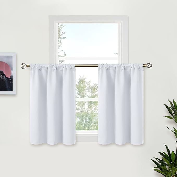 BGment Short Curtains 36 Inches Length for Kitchen Bathroom Window - Rod Pocket 34 Inch Width Thermal Insulated Drapes for Basement Cafe Camper Bedroom, Greyish White, 2 Panels, 34 x 36 Inch