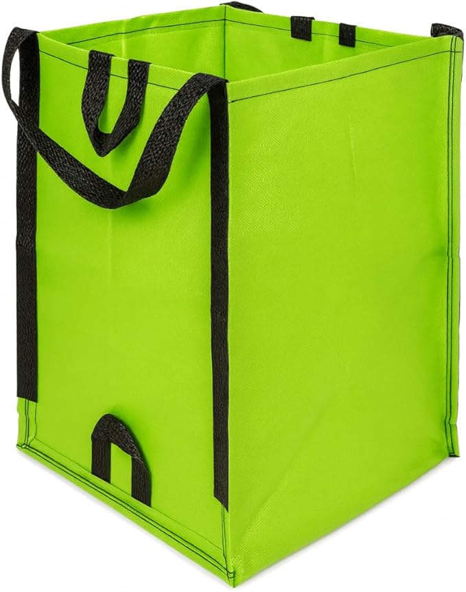 DURASACK Heavy Duty Home and Yard Bags 48-Gallon Reusable Self-Standing Lawn and Leaf Bags Garbage Can with Reinforced Handles, Lime Green, 3 Pack