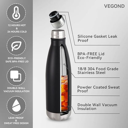 VEGOND 17oz Stainless Steel Water Bottles Bulk, Reusable Metal Sports Water - Image 2