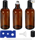 100ML Roller Bottles for Essential Oil, 3 Pack Empty Amber Glass Roller Bottle for Perfume Oil, Roll on Bottles with Stainless Steel Roller Balls, Opener, Funnel and Dropper