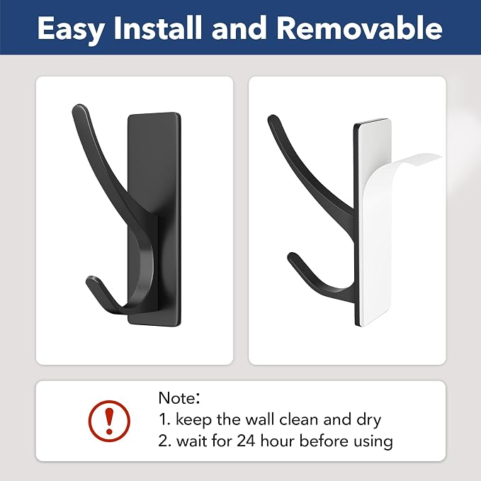 Self Adhesive Coat Hooks for Hanging, Heavy Duty Stainless Double Wall Hook for - Image 4