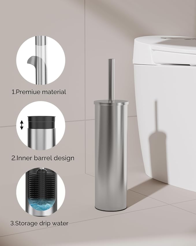 Toilet Brush and Holder Set, Stainless Steel Toilet Bowl Brush - Image 3