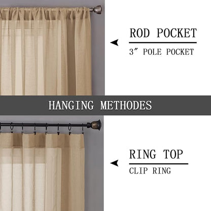 Tollpiz Sheer Curtain Linen Textured Living Room Curtains Sheer Light Filtering - Image 5