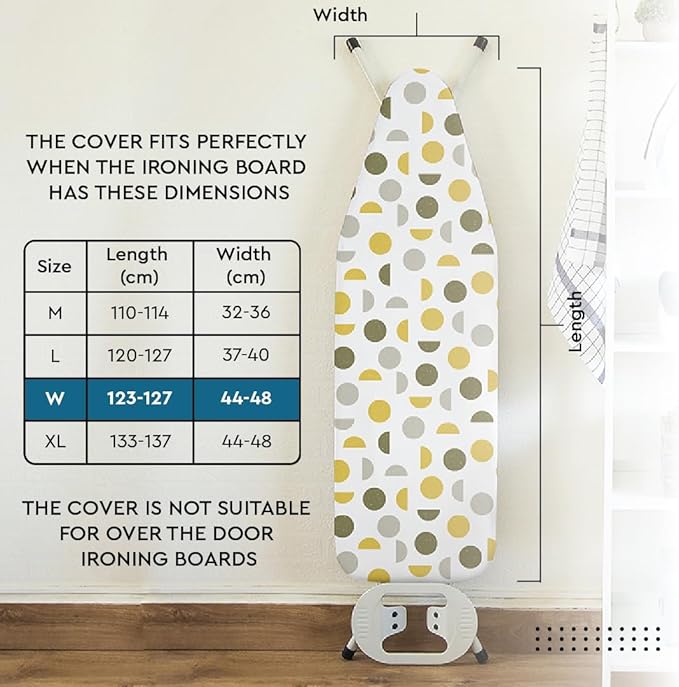 Encasa XO Ironing Board Cover and Pad 49"x18" - Thick 3mm Felt Padding, Drawstring Tightening & Lock, Easy Fit, Scorch & Stain Resistant, Fits Wide Ironing Board - Big Leaves Blue