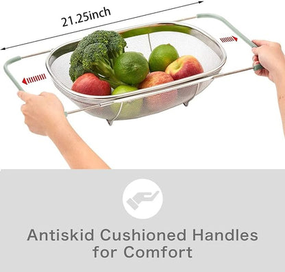 AJIODA Over The Sink Colander, 6 Quarts Stainless Steel Oval Colander - Image 2
