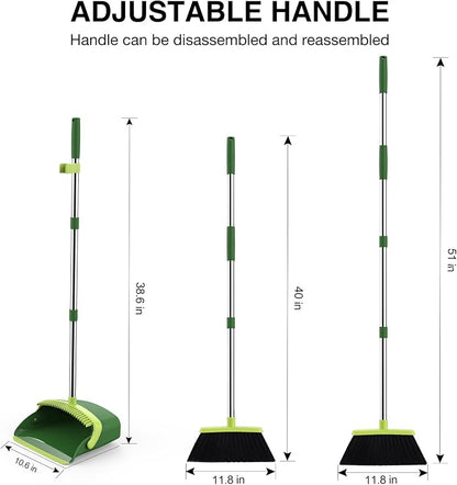 Broom and Dustpan Set, 52-in Long Adjustable Handle Broom Dustpan Combo - Image 2