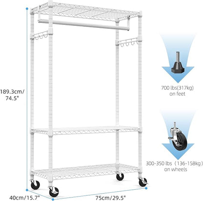 Heavy Duty Rolling Garment Rack 3 Tiers Adjustable Wire Shelving Clothes Rack - Image 6
