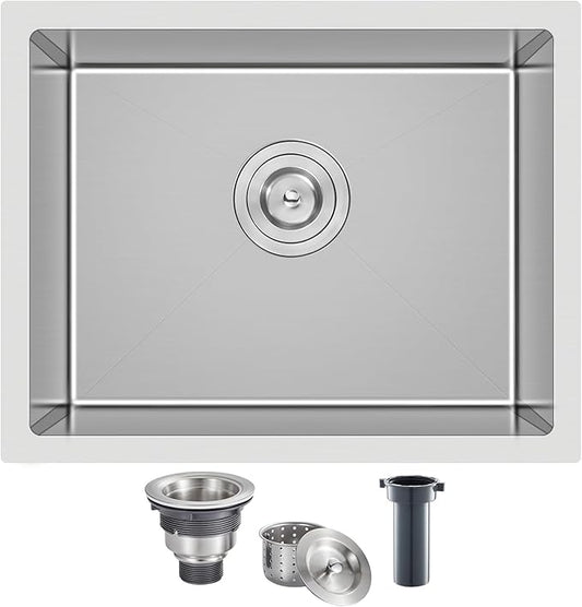 22 Inch Kitchen Bar Sink Undermount, 304 Stainless Steel Handmade Single Bowl Undermount Kitchen Sink (Brushed) 22x18x9 inch