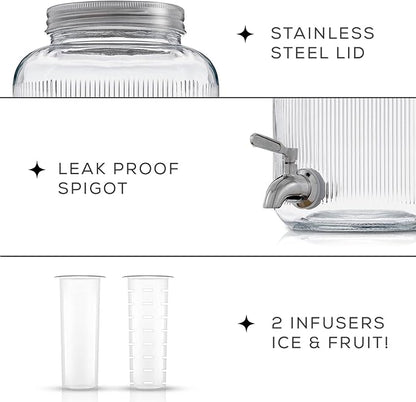 Fluted 1-Gallon Drink Dispenser. Glass Beverage Dispenser - Image 3