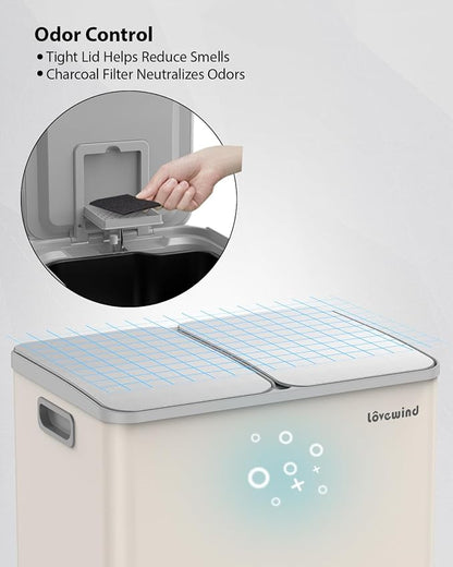 Lovewind Kitchen Trash Can, 2 x 8 Gallon Stainless Steel Trash and Recycle Bin - Image 6