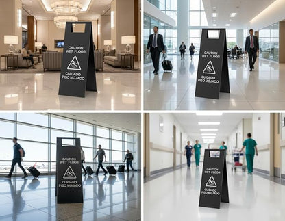 2 Pcs Wet Floor Sign, 24 Inch Black Stainless Steel Caution Wet Floor Sign - Image 7
