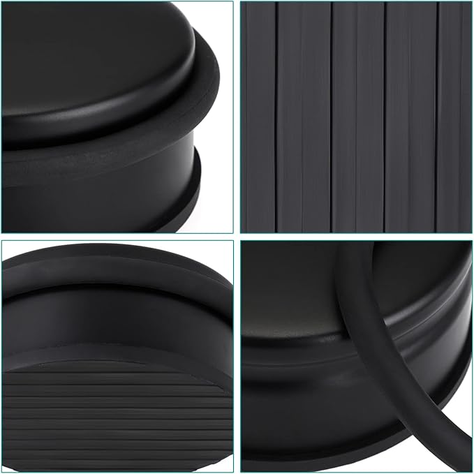 Sumnacon Heavy Duty Floor Door Stopper No Drill, Durability Stainless Steel Door Stops with Anti-Skid Rubber - Contemporary Decorative Safety Doorstop for Home Office Commercial Industrial, Black