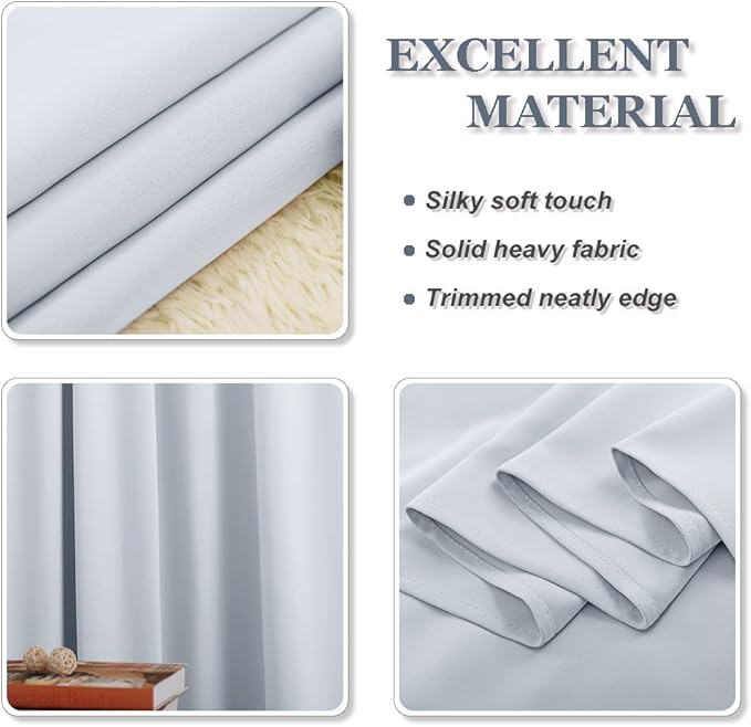PONY DANCE Room Darkening Curtains - Ring Top Blackout Curtain Panels for Bedroom Window Treatment Drapes Home Decoration Energy Saving for Hotel, 42 x 45 inch, Greyish White, Double Panels
