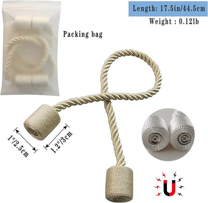 Magnetic Curtain Tiebacks 4 Pack Beige Curtain Rope Tieback Curtain Holders - Image 2